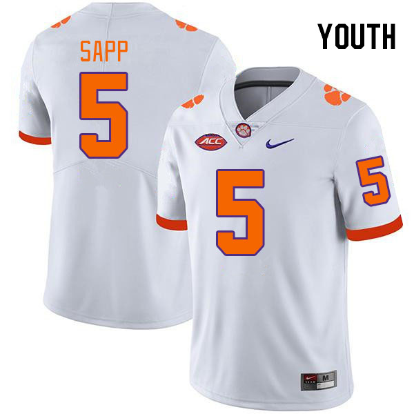 Youth #5 Josh Sapp Clemson Tigers College Football Jerseys Stitched-White